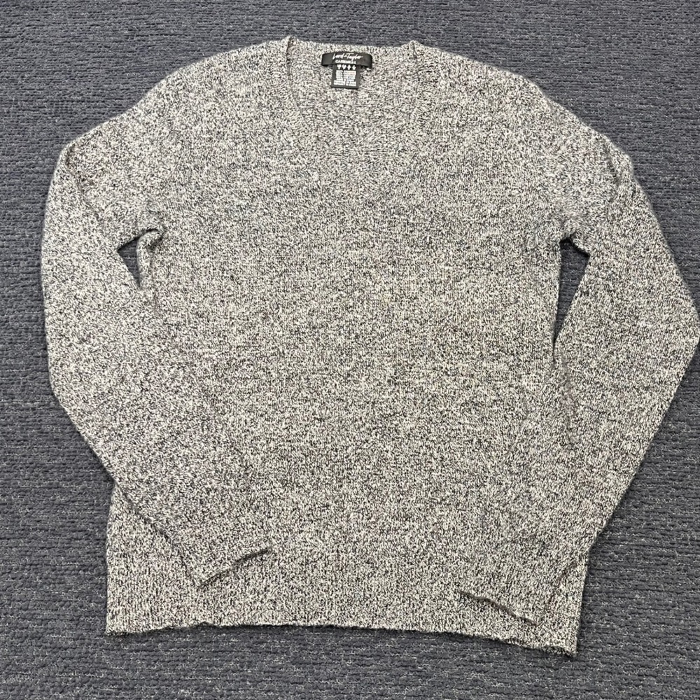Lord & Taylor Mens 100%Cashmere V-Neck Sweater Black White Marled Small Pullover